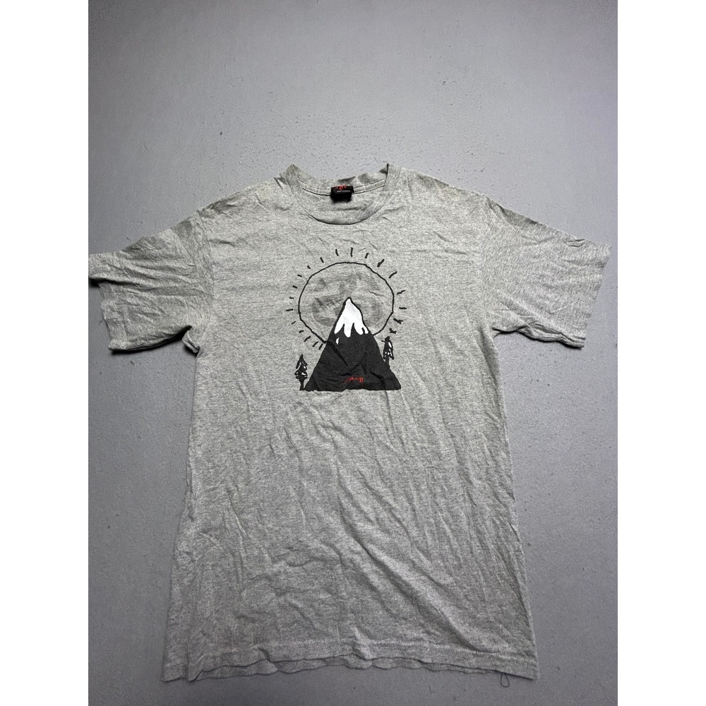 Stussy T Shirt Cotton Blend Heather Gray Mountain Graphic Medium Mens